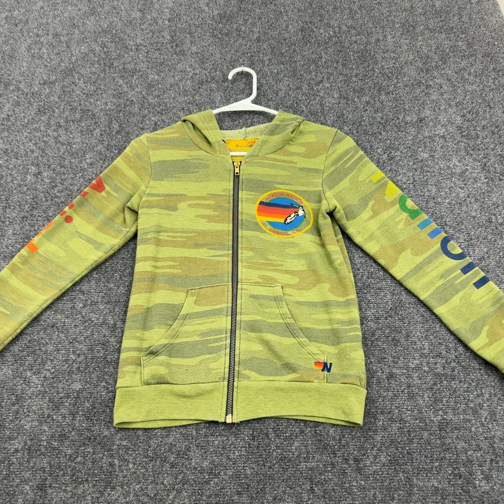 Aviator Nation Sweatsuit Kids 12 Green Camo Cotton Blend Rainbow Zip Up Retro